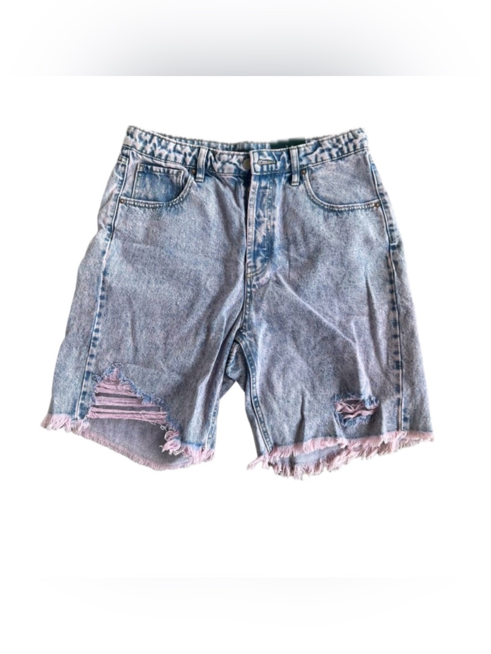 wild fable Light Blue Denim Bermuda Shorts with Pink Distress